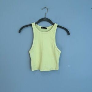 Zara Yellow Ribbed Cropped Tank Top